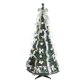 6' Pre-Lit Silver and Gold Pre-Decorated Pop-Up Artificial Christmas Tree with Clear Lights