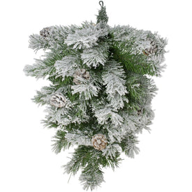 22" Unlit Snowy Flocked and Pine Cones Christmas Teardrop Swag