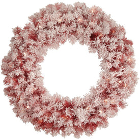 36" Pre-Lit Flocked Red Artificial Christmas Wreath with Clear Lights