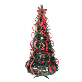 6' Pre-Lit Red Plaid Pre-Decorated Pop-Up Artificial Christmas Tree with Multi-Color Lights