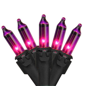 100-Count Purple Mini Incandescent Christmas Light Set with 21.5' Black Wire