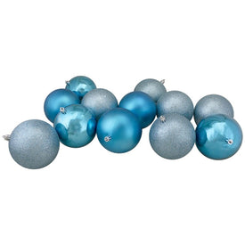 3.25" Turquoise Blue Shatterproof Four-Finish Christmas Ball Ornaments Set of 32