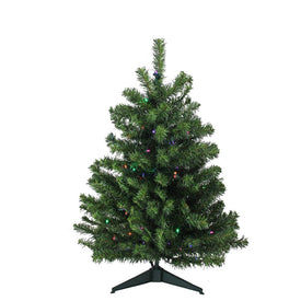 3' Pre-Lit Full Canadian Pine Artificial Christmas Tree with Multi-Color LED Lights