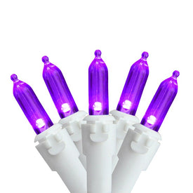 50-Count Purple LED Mini Christmas Light Set with 16.25' White Wire