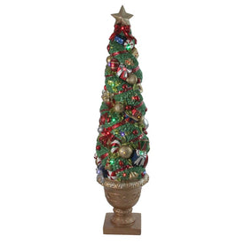 5' Pre-Lit Topiary Outdoor Artificial Christmas Tree with Fiber Optic LED Lights