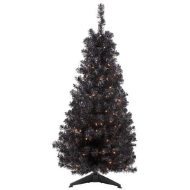 4' Pre-Lit Slim Black Artificial Tinsel Christmas Tree with Clear Lights