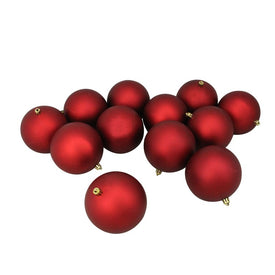 4" Red Hot Shatterproof Matte Christmas Ball Ornaments Set of 12