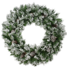 36" Unlit Green and White Flocked Angel Pine with Pine Cones Artificial Christmas Wreath