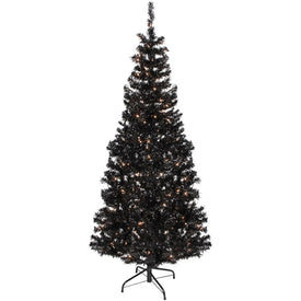 6' Pre-Lit Black Artificial Tinsel Christmas Tree with Clear Lights