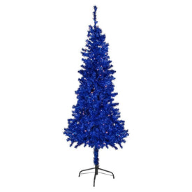 6' Pre-Lit Blue Artificial Tinsel Christmas Tree with Clear Lights