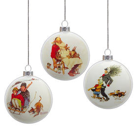 Norman Rockwell Glass Disc Christmas Ornaments Set of 3