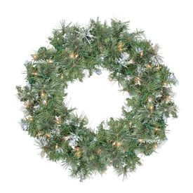 30" Pre-Lit Snow Mountain Pine Artificial Christmas Wreath with Clear Lights