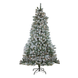 7.5' Pre-Lit Full Winema Pine Flocked Artificial Christmas Tree with Clear Lights