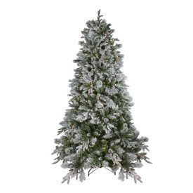 9' Pre-Lit Flocked Rosemary Emerald Angel Pine Artificial Christmas Tree with Clear LED Lights