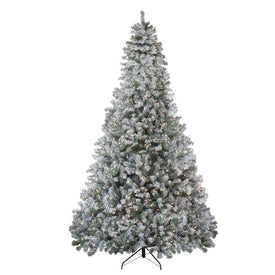 9' Pre-Lit Flocked Winema Pine Artificial Christmas Tree with Clear Lights