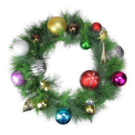 24" Unlit Multi-Colored Ornaments and Artificial Pine Christmas Wreath