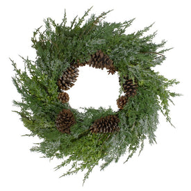 26" Unlit Frosted Cedar and Pine Cone Artificial Christmas Wreath