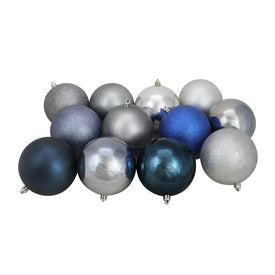 4" Blue and Silver Shatterproof Three-Finish Christmas Ball Ornaments Set of 12