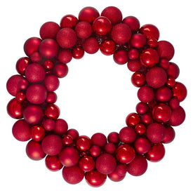 24" Unlit Red Hot Three-Finish Shatterproof Ball Christmas Wreath