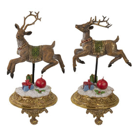 9.5" Glittered Reindeer Christmas Stocking Holders Set of 2