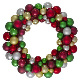 24" Unlit Traditional Colors Two-Finish Shatterproof Ball Christmas Wreath
