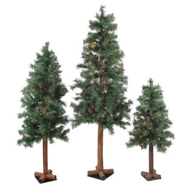 5' Pre-Lit Slim Woodland Alpine Artificial Christmas Trees with Multi-Color Lights Set of 3