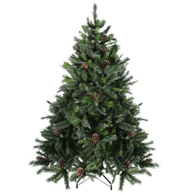7' Unlit Full Snowy Delta Pine with Cones Artificial Christmas Tree