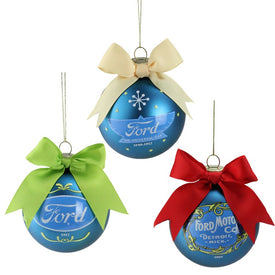 3" Blue Ford Logo Collectible Glass Christmas Ball Ornaments 3"