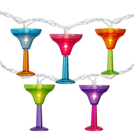 10-Count Vibrantly Colored Margarita Glass Summer Outdoor Patio Christmas Light Set 7.5' White Wire