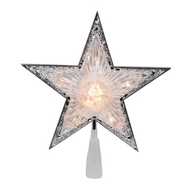 9" Pre-Lit Silver and Clear Crystal Five-Point Star Christmas Tree Topper with Clear Lights