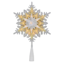 13.75" Lighted Gold and Silver Snowflake Christmas Tree Topper with Clear Lights
