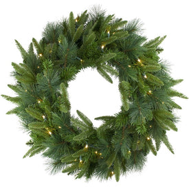 30" Pre-Lit Green Mixed Rosemary Emerald Angel Pine Artificial Christmas Wreath with Clear Lights