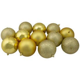 4" Gold Shatterproof Four-Finish Christmas Ball Ornaments Set of 12