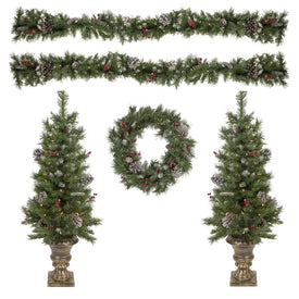 5-Piece Pre-Lit Frosted Verona Berry Pine Artificial Christmas Entryway Set