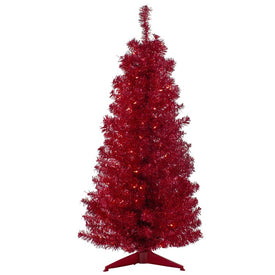 4' Pre-Lit Slim Red Artificial Christmas Tree with Clear Lights