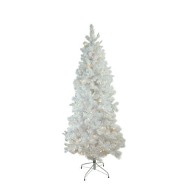 7.5' Pre-Lit Slim Flocked Pine Artificial Christmas Tree with Warm White LED Lights
