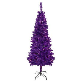 6' Pre-Lit Purple Artificial Tinsel Christmas Tree with Clear Lights