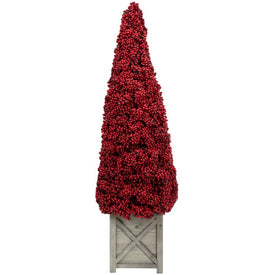 40" Red Berry Cone Potted Christmas Topiary