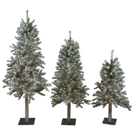 5' Pre-Lit Slim Flocked Alpine Artificial Christmas Trees with Clear Lights Set of 3