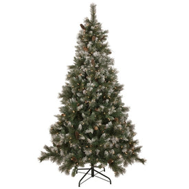 7.5' Pre-lit Snow Valley Pine Artificial Christmas Tree with Clear Lights