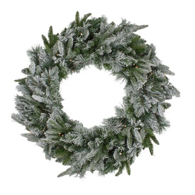 30" Pre-Lit Flocked Rosemary Emerald Angel Pine Artificial Christmas Wreath with Clear LED Lights