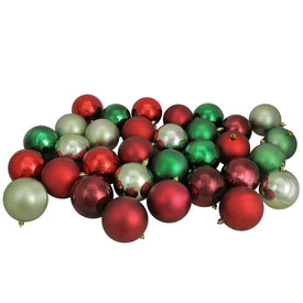 3.25" Red and Green Shatterproof Two-Finish Christmas Ball Ornaments Set of 32