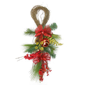 26" Unlit Long Needle Pine and Berry Artificial Christmas Teardrop Swag
