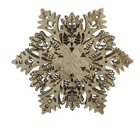 8.5" Lighted Brown Wooden Snowflake Christmas Tree Topper with Clear Lights