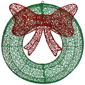 24" Pre-Lit Green Glitter Outdoor Wreath with Red Bow with LED Lights