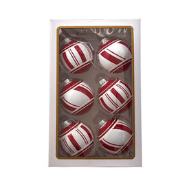 3.15" (80MM) Red and White Glass Ball Ornaments Set of 6