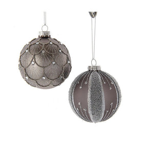 3.15" (80MM) Silver and Black Jeweled Glass Ball Ornaments Set of 6