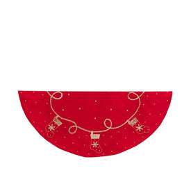 60" Red and Gold Sequin Embroidered Tree Skirt