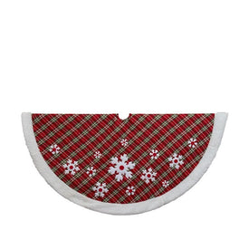 48" Red, Green, and White Plaid Tree Skirt with Sherpa Border