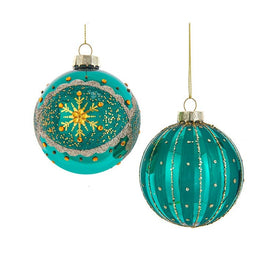 3.15" (80MM) Gold, Green, and Blue Embellished Ball Ornaments Set of 6